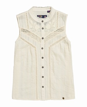 Superdry Lace Mixing Sleeveless Női Ing Krém | TEUSD4172